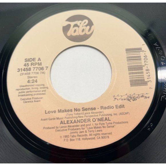 Alexander O'Neal Love Makes No Sense 45 R&B Soul Promo Tabu 31458 7706 7 - Picture 2 of 4
